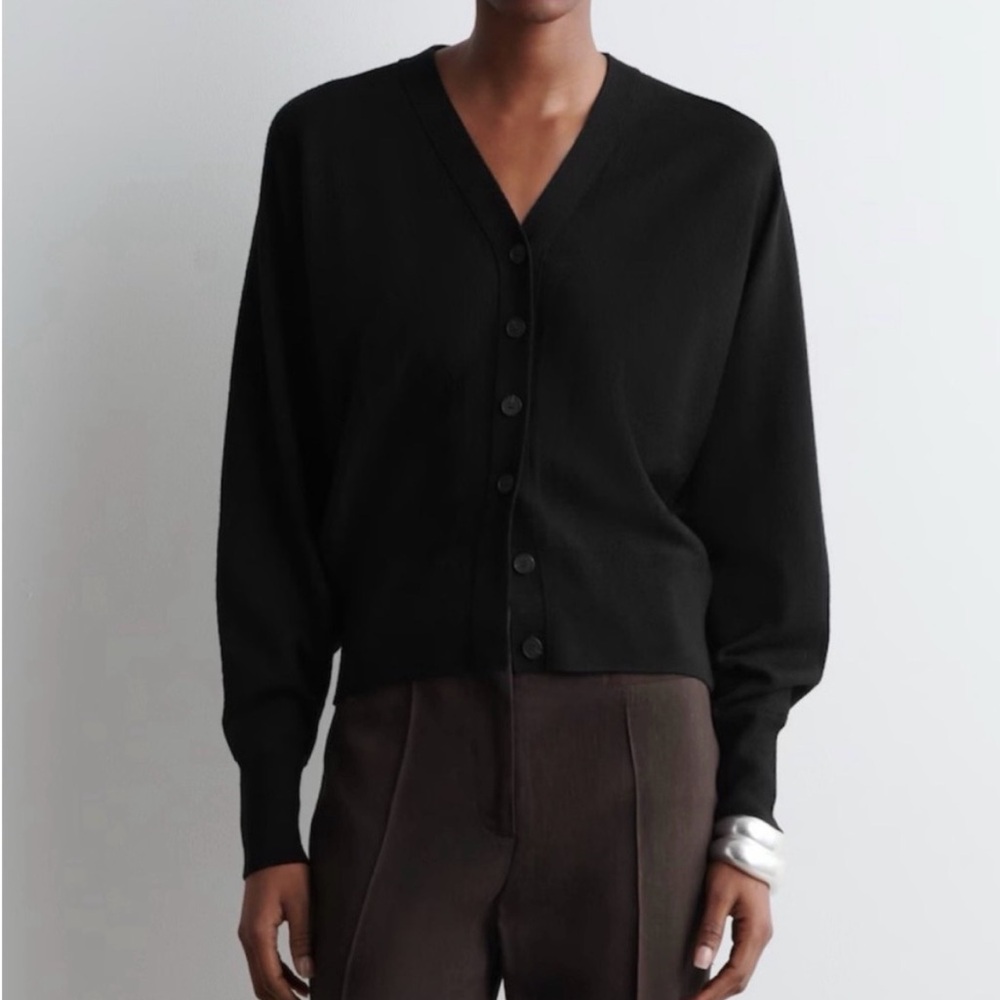 COS Black Merino Wool, Batwing , V Neck Cardigan